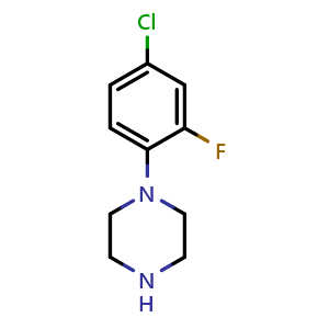 Chemical structure of 1-(4-chloro-2-fluorophenyl)piperazine , CAS 515160-75-5, AChemBlock O31939