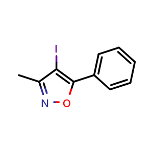 Chemical structure of 4-iodo-3-methyl-5-phenylisoxazole , CAS 16114-53-7, AChemBlock O31950