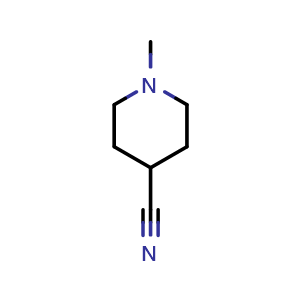 Chemical structure of 1-methylpiperidine-4-carbonitrile , CAS 20691-92-3, AChemBlock O31953