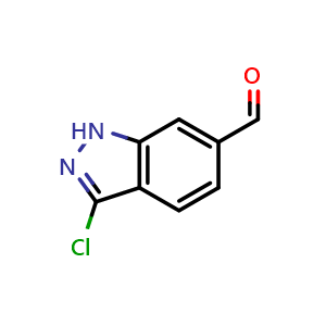 Chemical structure of 3-chloro-1H-indazole-6-carbaldehyde , CAS 1086391-23-2, AChemBlock O31990