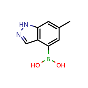Chemical structure of 6-methyl-1H-indazol-4-yl-4-boronic acid , CAS 1310383-73-3, AChemBlock O32000