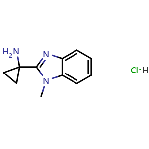 Chemical structure of 1-(1-methyl-1H-benzo[d]imidazol-2-yl)cyclopropanamine hydrochloride , CAS 1951442-02-6, AChemBlock O32014