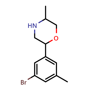 Chemical structure of 2-(3-bromo-5-methylphenyl)-5-methylmorpholine , CAS 1956365-63-1, AChemBlock O32017