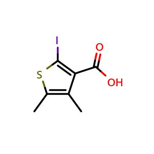 Chemical structure of 2-iodo-4,5-dimethylthiophene-3-carboxylic acid , CAS 1261635-51-1, AChemBlock O32021