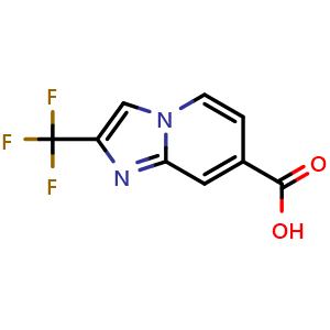 Chemical structure of 2-(trifluoromethyl)imidazo[1,2-a]pyridine-7-carboxylic acid , CAS 1260777-52-3, AChemBlock O32031