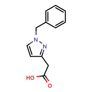 Chemical structure of 2-(1-benzyl-1H-pyrazol-3-yl)acetic acid , CAS 1194803-69-4, AChemBlock O32049