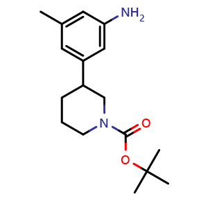 Chemical structure of tert-butyl 3-(3-amino-5-methylphenyl)piperidine-1-carboxylate , CAS 1956389-79-9, AChemBlock O32065