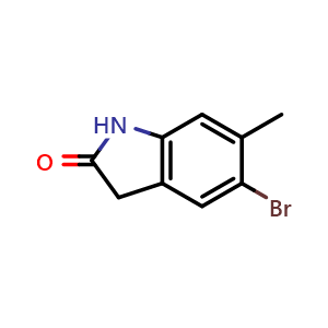 Chemical structure of 5-Bromo-6-methylindolin-2-one , CAS 557093-46-6, AChemBlock O32101