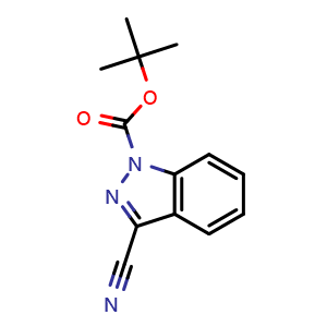 Chemical structure of tert-butyl 3-cyano-1H-indazole-1-carboxylate , CAS 1337881-54-5, AChemBlock O32104
