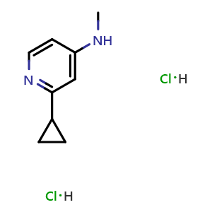 Chemical structure of 2-cyclopropyl-N-methylpyridin-4-amine dihydrochloride , CAS 1416713-58-0, AChemBlock O32118