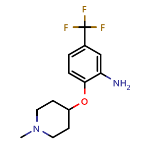 Chemical structure of 2-(1-methylpiperidin-4-yloxy)-5-(trifluoromethyl)benzenamine , CAS 494777-68-3, AChemBlock O32123