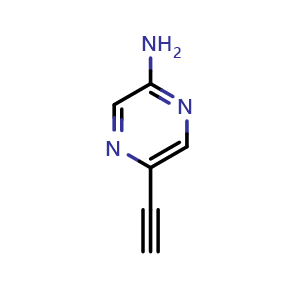 Chemical structure of 5-ethynylpyrazin-2-amine , CAS 457099-42-2, AChemBlock O32149