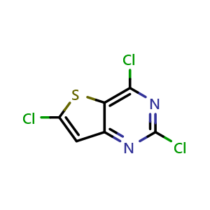 Chemical structure of 2,4,6-trichlorothieno[3,2-d]pyrimidine , CAS 41102-26-5, AChemBlock O32159