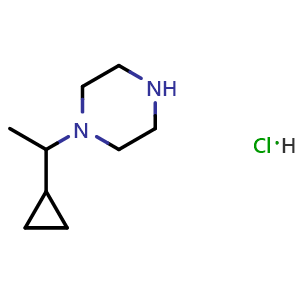 Chemical structure of 1-(1-cyclopropylethyl)piperazine hydrochloride , CAS 1337880-65-5, AChemBlock O32183