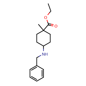 Chemical structure of ethyl 4-(benzylamino)-1-methylcyclohexanecarboxylate , CAS 1951439-92-1, AChemBlock O32197