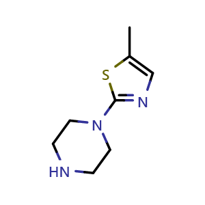 Chemical structure of 1-(5-Methylthiazol-2-yl)piperazine , CAS 118113-05-6, AChemBlock O32224