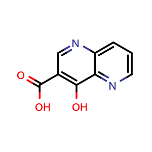 Chemical structure of 4-Hydroxy-1,5-naphthyridine-3-carboxylic acid , CAS 53512-10-0, AChemBlock O32242