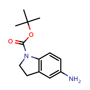 Chemical structure of 1-Boc-5-Amino-2,3-Dihydro-Indole , CAS 129487-92-9, AChemBlock O32279