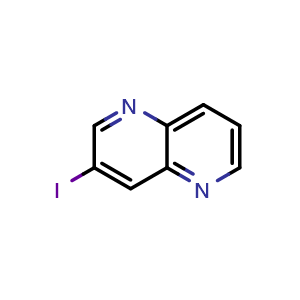 Chemical structure of 3-Iodo-1,5-naphthyridine , CAS 1228666-28-1, AChemBlock O32329