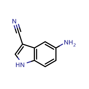 Chemical structure of 5-Amino-3-cyanoindole , CAS 159768-57-7, AChemBlock O32342