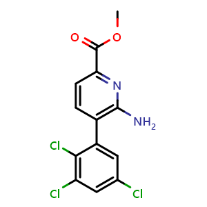 Chemical structure of Methyl 6-amino-5-(2,3,5-trichlorophenyl)picolinate , CAS 875051-79-9, AChemBlock O32357