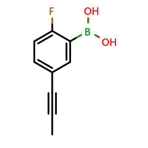 Chemical structure of (2-Fluoro-5-(prop-1-yn-1-yl)phenyl)boronic acid , CAS 1309568-14-6, AChemBlock O32361