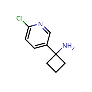 Chemical structure of 1-(6-Chloropyridin-3-yl)cyclobutanamine , CAS 1256810-23-7, AChemBlock O32370