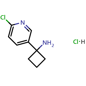 Chemical structure of 1-(6-Chloropyridin-3-yl)cyclobutanamine hydrochloride , CAS 2007920-71-8, AChemBlock O32371