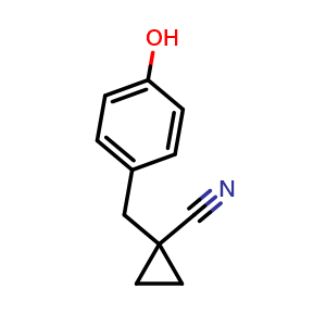 Chemical structure of 1-(4-Hydroxybenzyl)cyclopropanecarbonitrile , CAS 1871914-87-2, AChemBlock O32389