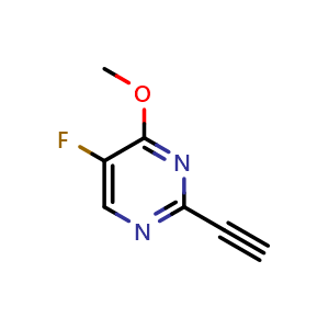 Chemical structure of 2-Ethynyl-5-fluoro-4-methoxypyrimidine , CAS 1330044-12-6, AChemBlock O32403