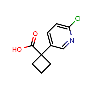 Chemical structure of 1-(6-Chloropyridin-3-yl)cyclobutanecarboxylic acid , CAS 1260666-35-0, AChemBlock O32414