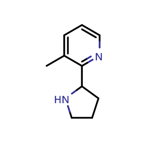Chemical structure of 3-Methyl-2-(pyrrolidin-2-yl)pyridine , CAS 23894-37-3, AChemBlock O32418