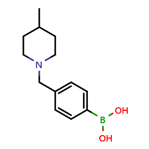 Chemical structure of 4-((4-Methylpiperidin-1-yl)methyl)phenylboronic acid , CAS 1334399-66-4, AChemBlock O32572