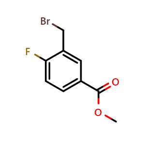 Chemical structure of Methyl 3-(bromomethyl)-4-fluorobenzoate , CAS 878744-25-3, AChemBlock O32670