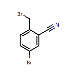 Chemical structure of 5-Bromo-2-(bromomethyl)benzonitrile , CAS 156001-53-5, AChemBlock O32677
