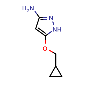 Chemical structure of 5-(Cyclopropylmethoxy)-1H-pyrazol-3-amine , CAS 852443-66-4, AChemBlock O32684