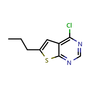 Chemical structure of 4-Chloro-6-propylthieno[2,3-d]pyrimidine , CAS 439692-82-7, AChemBlock O32701