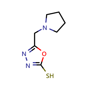 Chemical structure of 5-(Pyrrolidin-1-ylmethyl)-1,3,4-oxadiazole-2-thiol , CAS 790263-69-3, AChemBlock O32744