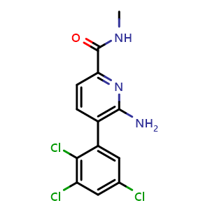 Chemical structure of 6-Amino-N-methyl-5-(2,3,5-trichlorophenyl)picolinamide , CAS 875051-72-2, AChemBlock O32754