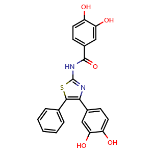 Chemical structure of N-(4-(3,4-Dihydroxyphenyl)-5-phenylthiazol-2-yl)-3,4-dihydroxybenzamide , CAS 1190932-38-7, AChemBlock O32791