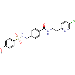 Chemical structure of N-(2-(5-chloropyridin-2-yl)ethyl)-4-(((4-methoxyphenyl)sulfonamido)methyl)benzamide , CAS 1943733-16-1, AChemBlock O32861