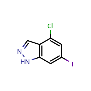 Chemical structure of 4-chloro-6-iodo-1H-indazole , CAS 887568-21-0, AChemBlock O32890