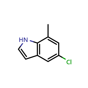 Chemical structure of 5-Chloro-7-methyl-1H-indole , CAS 15936-77-3, AChemBlock O32898