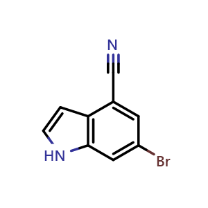 Chemical structure of 6-Bromo-4-cyano-1H-indole , CAS 374633-26-8, AChemBlock O32899