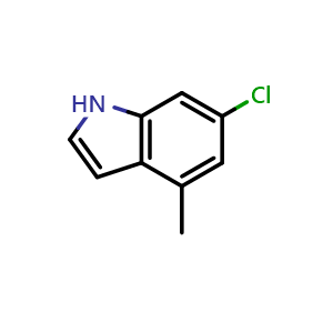 Chemical structure of 6-Chloro-4-methyl-1H-indole , CAS 885520-84-3, AChemBlock O32900