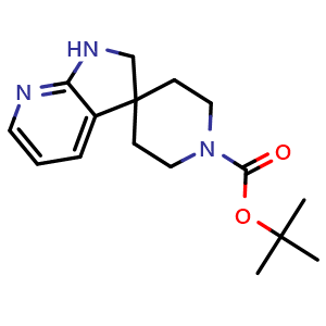 Chemical structure of tert-butyl 1',2'-dihydrospiro[piperidine-4,3'-pyrrolo[2,3-b]pyridine]-1-carboxylate , CAS 857730-07-5, AChemBlock O32938