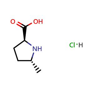 Chemical structure of (2S,5R)-5-methylpyrrolidine-2-carboxylic acid hydrochloride , CAS 38228-15-8, AChemBlock O32949