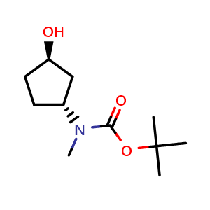 Chemical structure of tert-butyl N-[(1R,3R)-3-hydroxycyclopentyl]-N-methylcarbamate , CAS 1932050-70-8, AChemBlock O32959