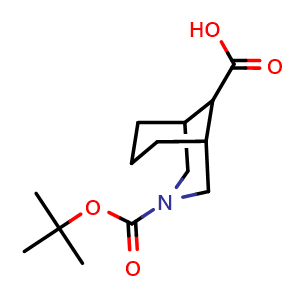 Chemical structure of 3-[(tert-butoxy)carbonyl]-3-azabicyclo[3.3.1]nonane-9-carboxylic acid , CAS 1198466-18-0, AChemBlock O32963