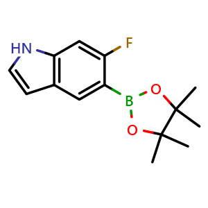 Chemical structure of 6-fluoro-5-(4,4,5,5-tetramethyl-1,3,2-dioxaborolan-2-yl)-1H-indole , CAS 1207623-96-8, AChemBlock O32968